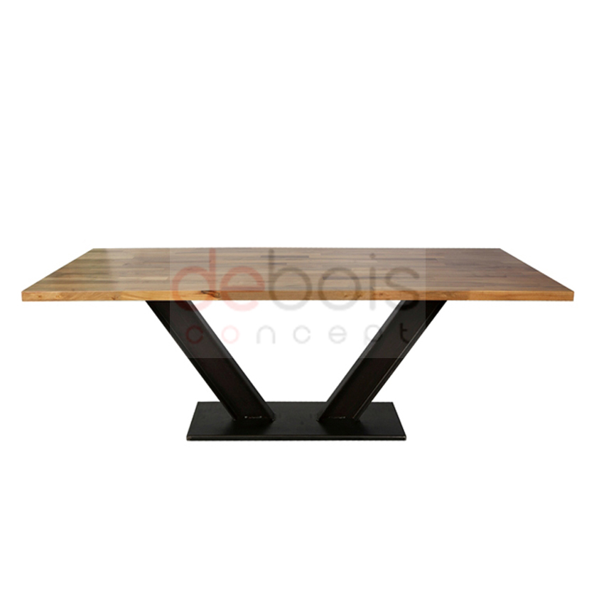 Mesa Hierro Doble T y Madera Maciza - Debois Muebles y Decoración