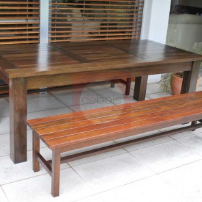  Conjunto de Mesa Fija y Bancos para 6 Comensales